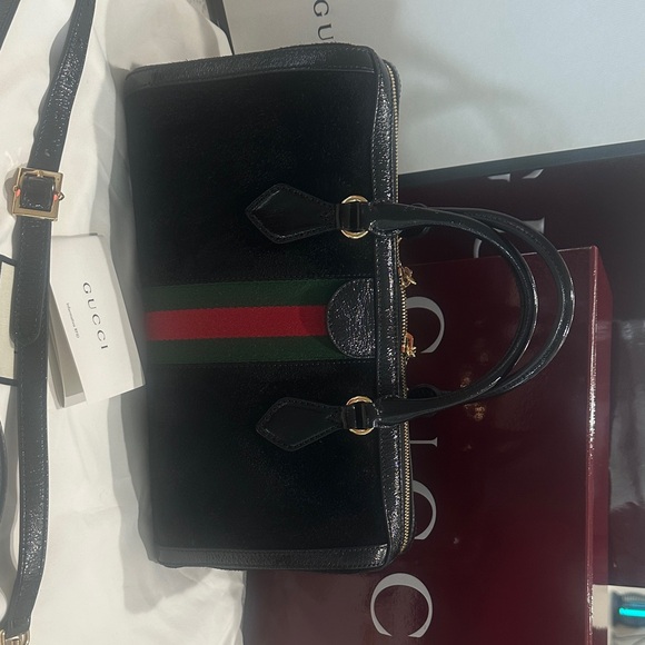 Gucci Black Suede Boston Bag top handle/Crossbody - Picture 7 of 16